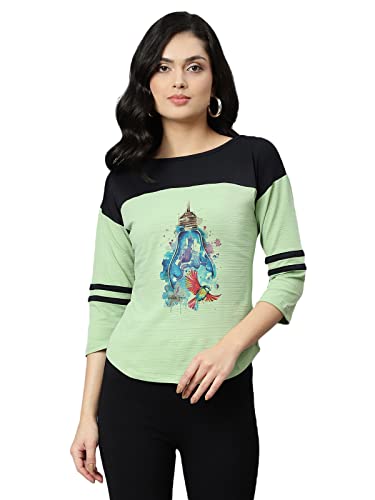 Image of OM SAI LATEST CREATION Women's New 3D Printed Lycra 3 /4 Sleeve Regular Fit Office wear,Casual wear Western Top