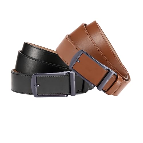 Mens Belt Leather Ratchet 1 3/8'' - 2 Packs Belt For Men Gift Dress and Casual with Adjustable Buckle, Trim to Fit3
