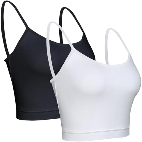 BQTQ 2 Pièces Camisole Crop Tops Basiques Débardeur Tank Top Spaghetti pour Femme Fille (Noir,...