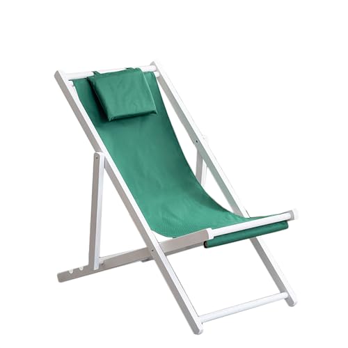 リクライニングチェア アウトドアチェア 折り畳み椅子 省スペース ベーシック ガーデンチェアー シェーズロングソファ 布製 枕付き 肘掛けき camping chair ラウンジチェア キャンプ 椅子 喫茶店 ビーチベッド おしゃれ (白 - 緑 (枕))
