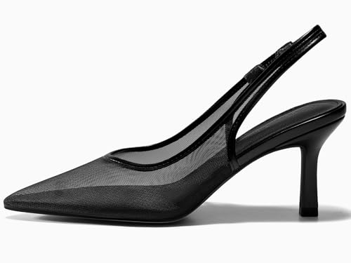 Coutgo Womens Mesh Slingback Kitten Heels Pointed Toe Low Heel Pumps Sexy Dress Shoes4