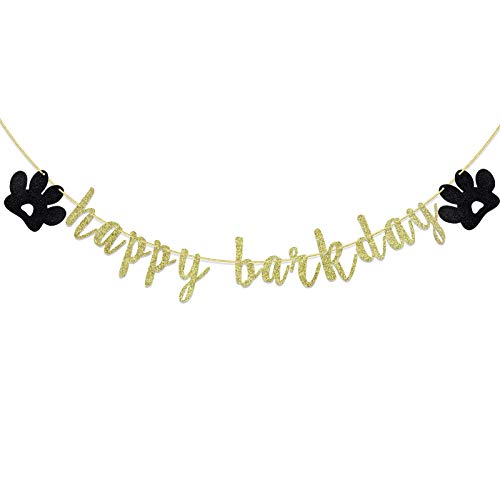 Banner für Hunde mit Aufschrift "Happy Barkday", Aufschrift "Happy 1st Birthday", Welpenmotiv, Geburtstagsparty, Dekoration, Hundepartyzubehör, Hundepfotenabdruck-Schild (Gold Glitzer) Cover
