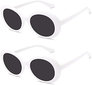 2 Pcs Sunglasses Retro Oval Goggle,Vintage Clout Sunglasses(White/Black)