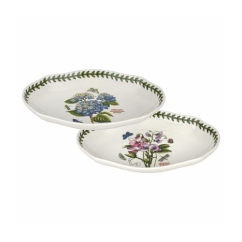 Spode Botanic Garden 8.5 inch Pickle Dish (Set of 2) - Sweet Pea & Hydrangea Motif, Porcelain Floral Serveware, Appetizer Plates - Home & Restaurant Use, Dishwasher & Microwave Safe  