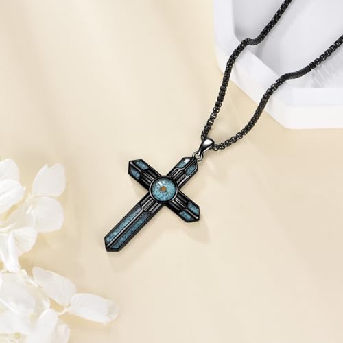 Black Cross Necklace for Men 925 Sterling Silver Turquoise Mustard Seed Cross Pendant Christian Necklace Jewelry Gifts for Women Men4