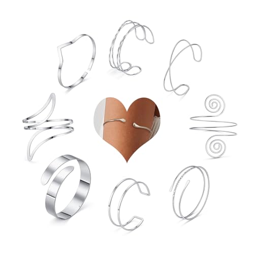 Giovanchi 9 Pcs Arm Cuff Bracelets for Women Gold Upper Arm Band Bracelet Adjustable Open Cuffs Bangle Minimalist Coil Armband Jewelry Set
