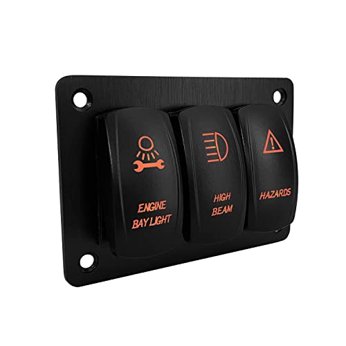 Image of 3 Way Rocker Switch Panel with Bracket Amber Backlit Multifunction UTV Switch Panel for Car Boat Marine RZR Polaris Ranger RV Motorcycle IP66