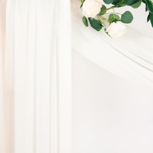 Image of MLMC Ivory White Wedding Arch Draping Fabric 2 Panels 29 inch x 20 FT Extra Long Gauze Drapes Sheer Backdrop Curtains 6.6 Yards Outdoor Drapery Panels for Wedding Baby Shower Party Ceiling Decoration
