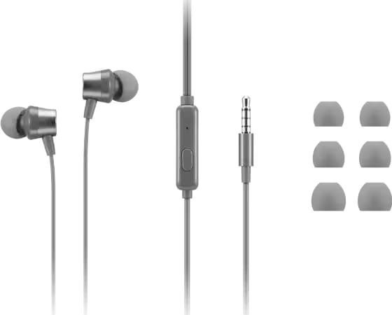 Image of Lenovo 110 Analog in-Ear Wired Earphone with 3.5 mm Audio Jack, Noise Isolation, Built-in Mic & Inline Controls, Comfortable Fit, Grey - Universal Compatible Earbuds for Music & Calls