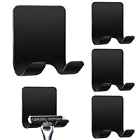 Herbst 4 Stück Rasierer Halterung Dusche, Edelstahl Rasierhalter Dusche Ohne Bohren Selbstklebende Rasierer Halter, Zahnbürstenhalter Klebehaken Wandhaken für Tür Wand Küche Badezimmer(Schwarz)