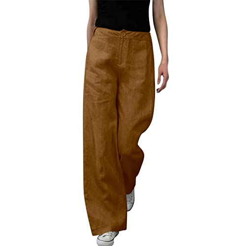 Wdgfv Brown Womens Linen Pants, Linen Pants For Relaxed Fit Capri Pants For Classic Elasticated Waist Ankle Pants With Pockets Streetwear Pants Plus Size Pant Suits Baggy Sweatpants White Linen Pants #TOP9
