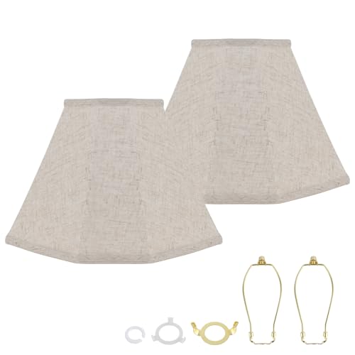 DRAWNCAT Rectangular Lamp Shade Set with 2 Lamp Harps 2-Pack Oatmeal Linen Shades with Metal Frame 6x13x10 Spider Fitter for E26/E14 Table Floor and Pendant Lamps