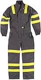 Buzo ignífugo, antiestático con protección para soldadura y arco eléctrico de visibilidad realzada con cintas fluorescentes amarillas y triple costura.