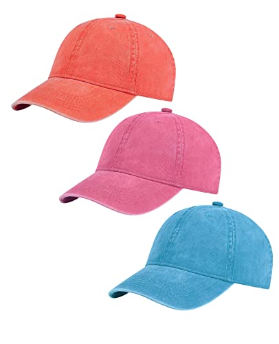 Image of 3 Pack Vintage Washed Cotton Adjustable Baseball Caps for Men Women Unstructured Low Profile Dad Hat