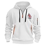 Laquieio Men's Spring Autumn Winter Sweatshirt 2D Printed Retro National Flag Casual Fashion Multi Pocket Half Zipper Sweatshirt Yoga Top (White, M)