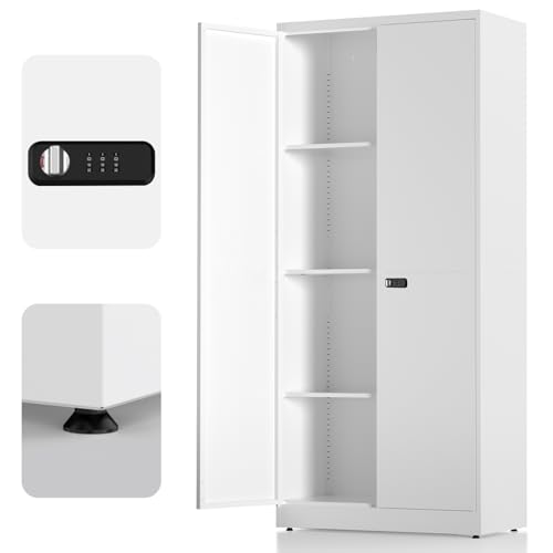 Aktenschrank,Aufbewahrungsschrank, Stahlspind, Abschließbarer Metallschrank mit Zahlenschloss, Verstellbare Regale, 180x80x40 cm, Mehrzweckschrank für Büro Garage & Haushalt, Weiß Aktenschrank,Aufbewahrungsschrank, Stahlspind, Abschließbarer Metallschrank mit Zahlenschloss, Verstellbare Regale, 180x80x40 cm, Mehrzweckschrank für Büro Garage & Haushalt, Weiß