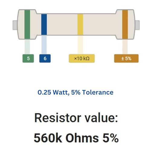 Image of 560k Ohm Resistor 1 /4W 5% Tolerance, Pack of 100 (560k Ohm)