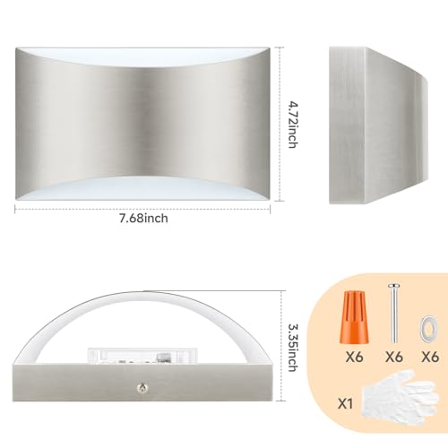 MATAMEYE Modern LED Wall Sconce Set of 2, Brushed Nickel Aluminum Indoor Wall Lighting Fixture, 3 Colors & Timer, Up/Down Dimmable Wall Mount Lamp — view 2