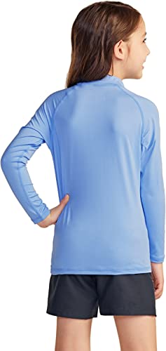 Tsla Girls Long Sleeve Rash Guard Shirt, Uv/Spf Water Beach Surf Swim Top, Upf 50+ Sunscreen Swimwear Shirts, Stars Pastel Blue, 14 #TOP1