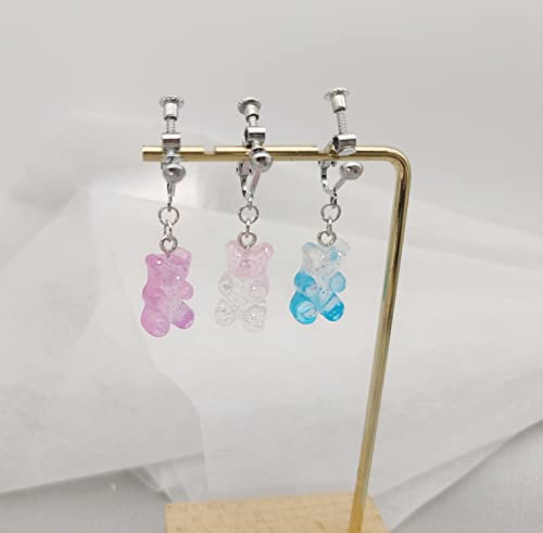3 Pares Aretes Clip Oso de Goma Colores Cartoon miniatura 5