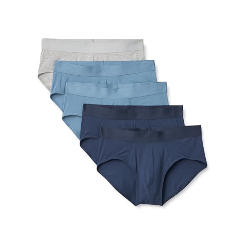 Amazon Essentials Men's Super Soft Modal Brief, Pack of 5, Deep Blue/Grey Marl/Navy, M