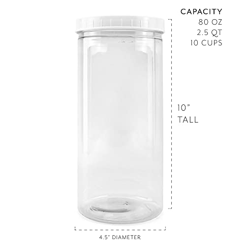 Cornucopia Tall Clear Plastic Canisters W Lids And Labels (3-Pack, 2.5 Quart / 10 Cup Capacity); 10In High Bpa-Free Pet 80Oz Jars For Food & Home Storage #TOP5