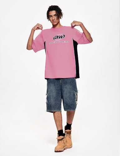 Vamtac Oversized T Shirt Classic Vintage 90s Contrast Color Graphic Tees Streetwear Racing Speedway Tops Unisex