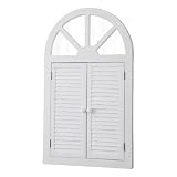 Sintosin Rustic Window Mirror with Shutters 42 X 25 Inch, Hanging Distressed White Farmhouse Arched Window Pane Mirror Wall Decor for Living Room Entryway Hallway Bathroom Bedroom