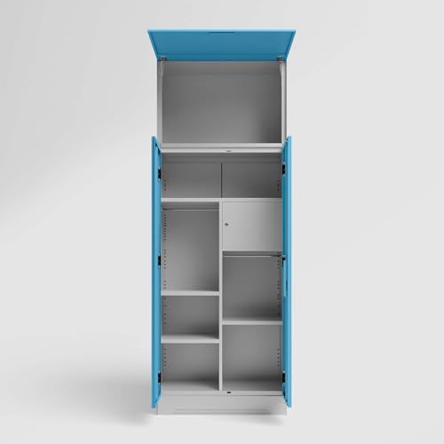 Image of Interio by Godrej Almirah Slimline 2-Door Steel Almirah, Cupboard for Clothes (Royal Ivory and Milky Blue), 1-Year Warranty, 1 Locker, 4 Shelves, Over Head Unit