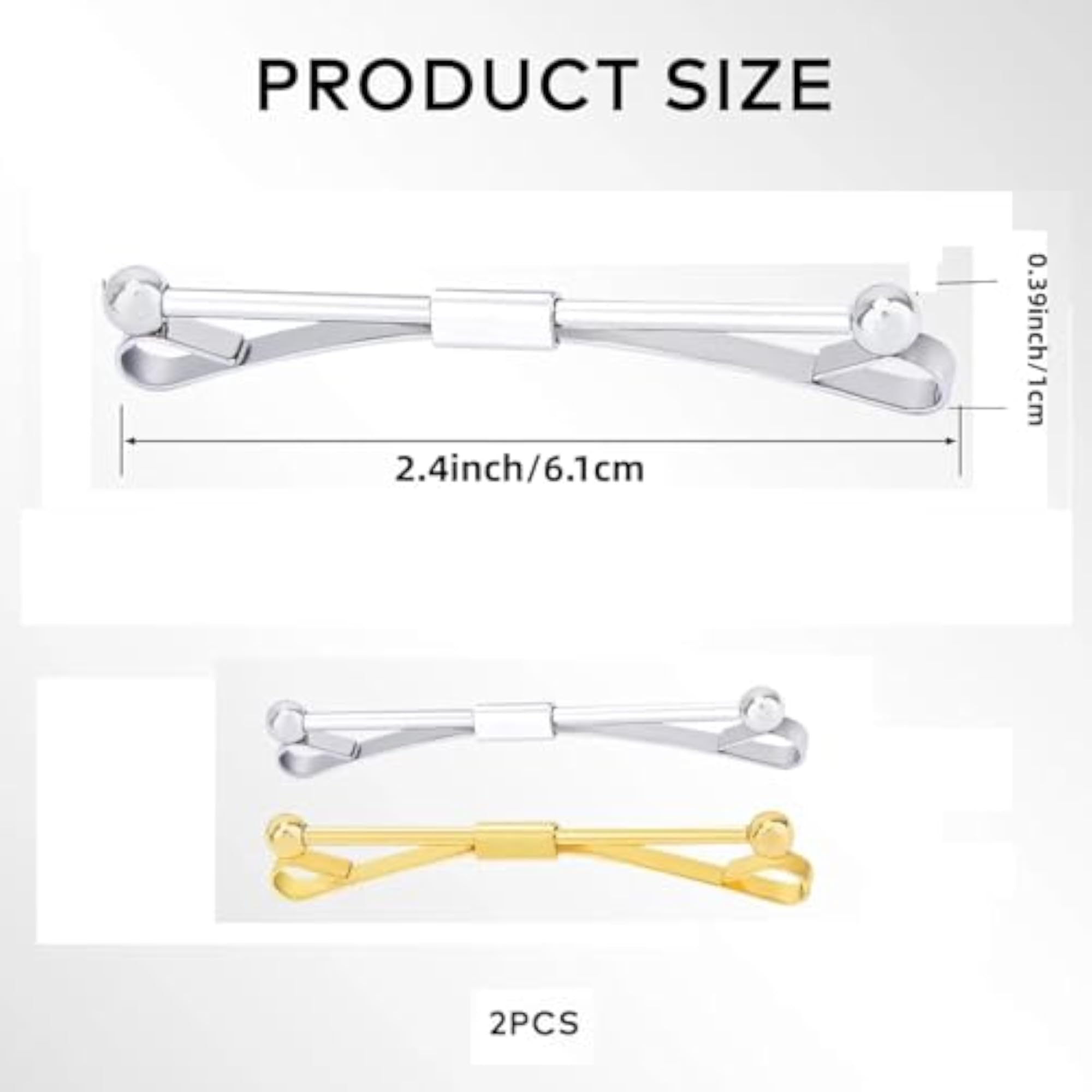 2 Pcs Tie Pin Set, Golden Tie Clip and Collar Pin