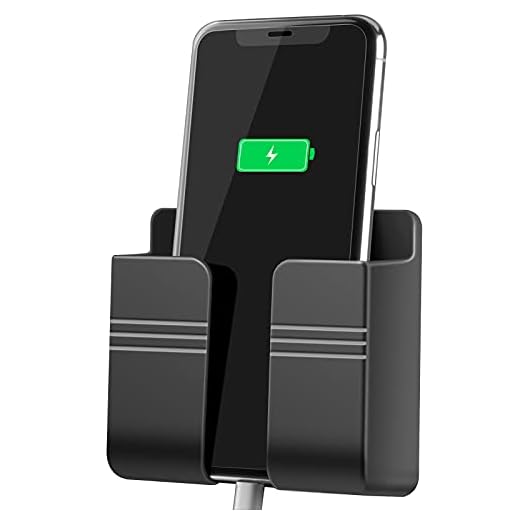 CEI&BPY Wall Mount Phone Holder, Phone Stand with Adhesive and Data Cable Receiving Hole, Phone Holder for Shower, Charging,RV, Compatible with iPhone and Android (Grey)