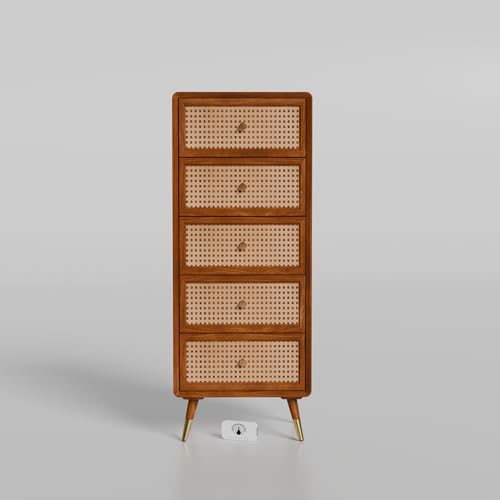 Image of Solid Sheesham Wood Chest of 5 Drawers | Multipurpose Console Dresser with 5-Compartment Storage Cabinet (Honey Finish, 5 Drawer Cabinet)