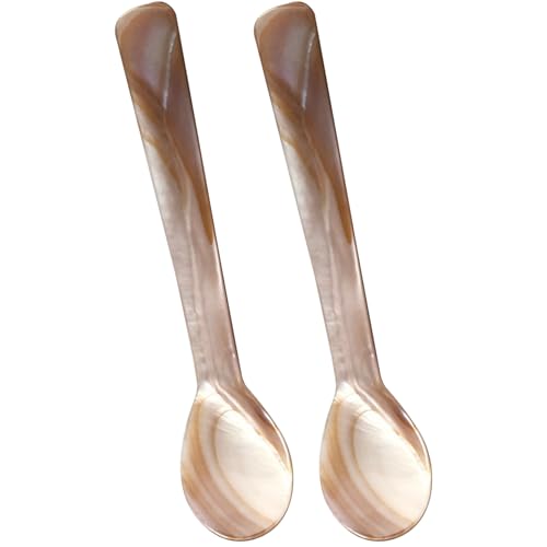 Lawnrden Cucchiaio di Madreperla|Cucchiaini di Caviale, 2 cucchiai di Madreperla, cucchiai Piccoli da 4, 7 Pollici per barattoli, Piccoli con Manico Rotondo per servire Uova di Caviale