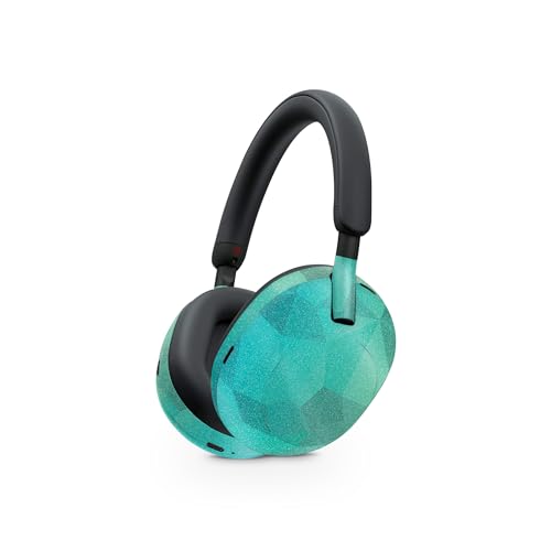 Image of MightySkins Glossy Glitter Skin Compatible with Sony WH-1000XM5 Headphones - Blue Green Polygon | Protective, Durable High-Gloss Glitter Finish | Easy to Apply