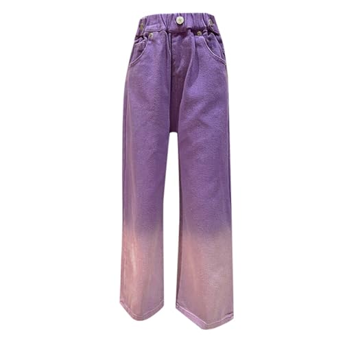 Girls Tie Dyed Jeans Denim Elastic Wasit Straight Wide Leg Baggy Pants Kids Washed Jean Trousers 3-15 Years4