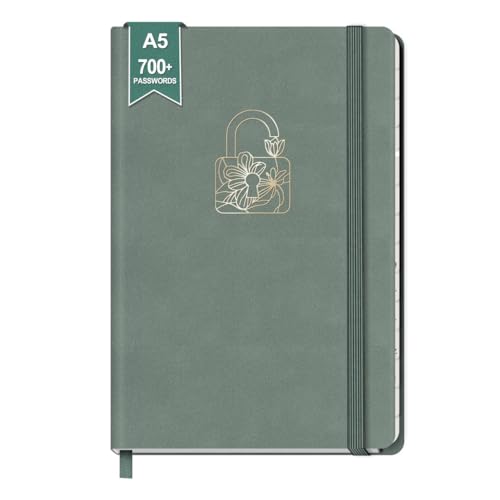 BIROYAL A5 Passwort Buch Deutsch - Passwortbuch mit Register A-Z - Platz für 700+ Passwörter - Hardcover Notizbuch mit Register für Websites Benutzernamen und Passwörtern (21 5 x 14 5 cm)