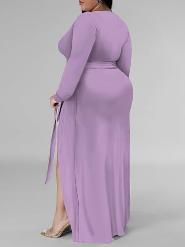 Image of PinkPatty Women's Plus Size Long Sleeve Maxi Dress Casual V Neck Slit Tie Waist Wrap Dresses for Party Cocktail