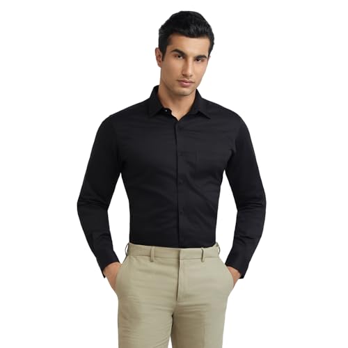 Image of Raymond Men's Slim Fit Solid Pattern Pure Cotton Semi Cut Away Collar Full Sleeve Formal Shirt