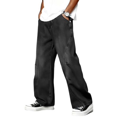 qcdyrxf Men's Baggy Black Jeans Hip Hop Pants Wide Leg Streetwear Work Denim Y2k...