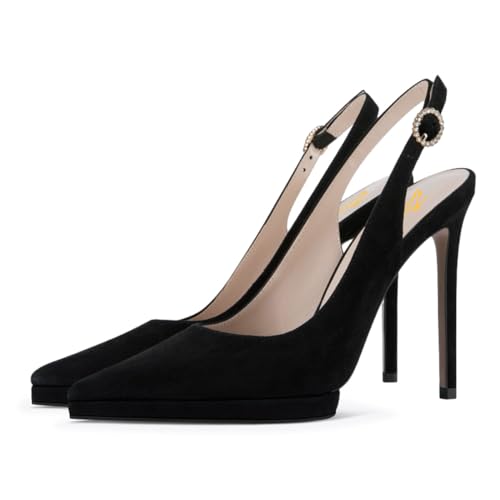 Zszszsu Women's Sexy Pointed Toe Slingback High Heels Elegant Stiletto Platform Pumps Rhinestone Buckled Strap Dress Formal Party Office Shoes Size 4-16 US3
