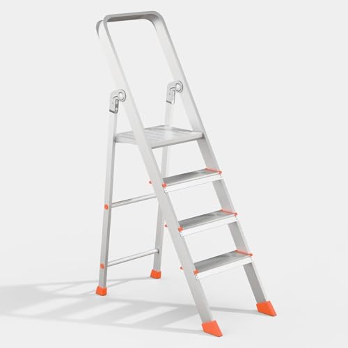 Image of 4 StepFoldable Aluminum Step Ladder with Anti-Slip Steps & Rubber Feet | Heavy-Duty Portable Ladder for Home, Kitchen, Office & Indoor Use (4 Step)