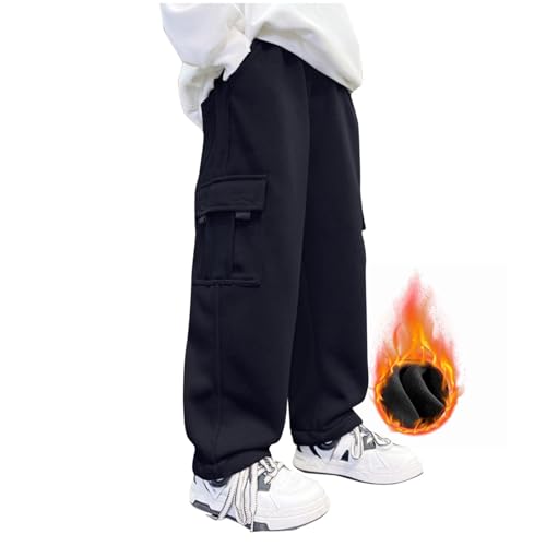 Boys Cotton Sweatpants Casual Elastic Waist Fleece Cargo Pants Baggy Fashion Lounge Athletic Sweat Pant with Pockets