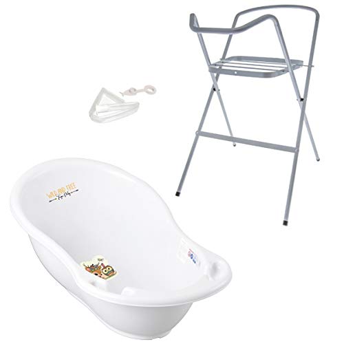 Mon Mobilier Design Baignoire bébé thermomètre Blanc Biche 86 cm + Pied + Tuyau