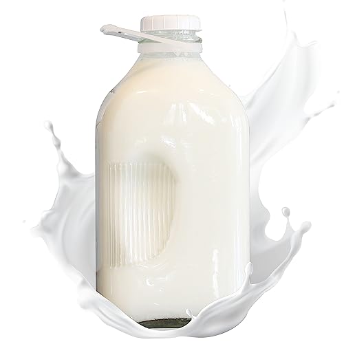 The Dairy Shoppe Heavy Glass Milk Bottle - Jug with Lid and Silicone Pour Spout - Clear Milk Container for Fridge - Reusable Glass Milk Jug Dispenser - Made in USA (64 oz, 1 Pack)