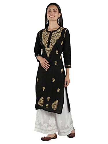 Image of Seva Chikan Hand Embroidered Lucknowi Chikankari Cotton Kurta Kurti for Womens SCL4219