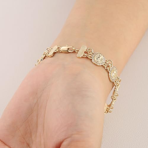 HZMAN Virgin Mary Bracelet for Women Dainty Religious Cubic Zirconia Our Lady of Guadalupe Link Bracelet4