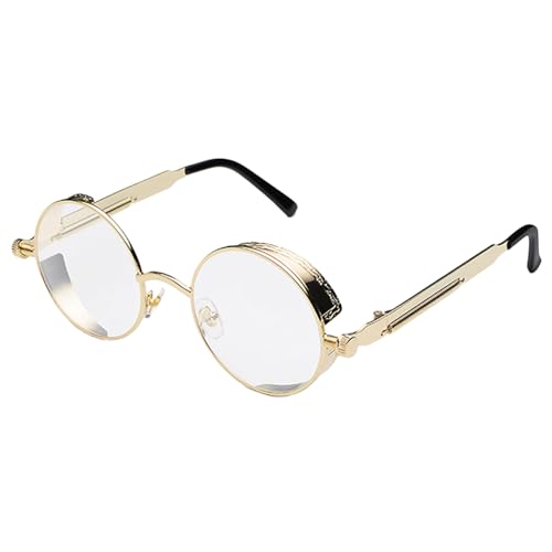 Image of PROUDDEMON Retro Gothic Steampunk Sunglasses for Women Men Round Lens Metal Frame