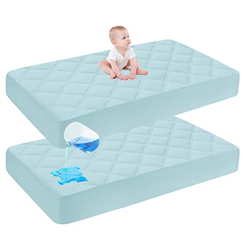 Image of Cute Castle Baby Waterproof Crib Mattress Protector, 28x52 Inch (Pack of 2), Aqua Blue