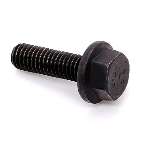Image of Glvaner M6-1.0 x 12mm (25 pcs) Alloy Steel Flanged Washer Head Hex Bolts, Extra-Large Washer Head, 10.9 Grade Black Oxide Finish GB5789 Full Thread