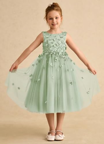 Tulle Flower Girl Dresses for Wedding 3D Flower Appliques First Communion Dress A Line Pageant Party Dresses for Girls3
